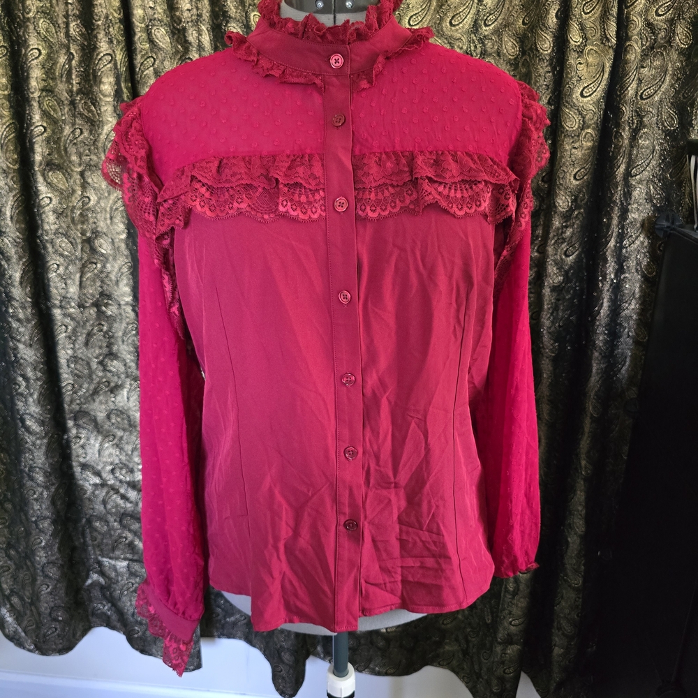 Vintage Victorian Red Lace Trim Blouse